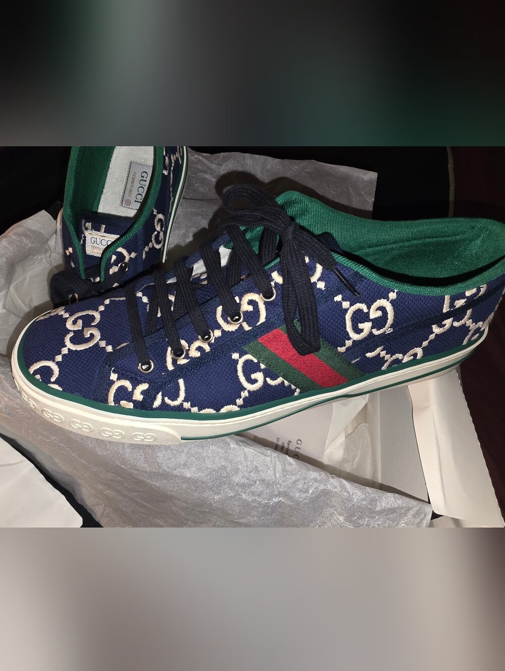 Authentic Gucci Tennis 1977 ‘Ink Blue’ GG Sneakers / Men Size 12